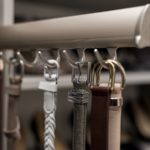 Close up of belt hung on belt rack