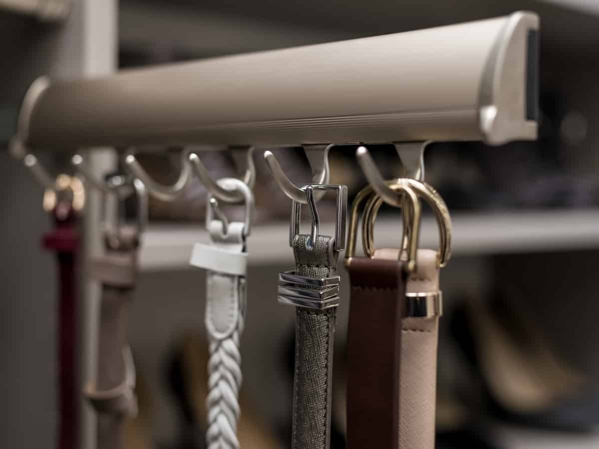 Close up of belt hung on belt rack