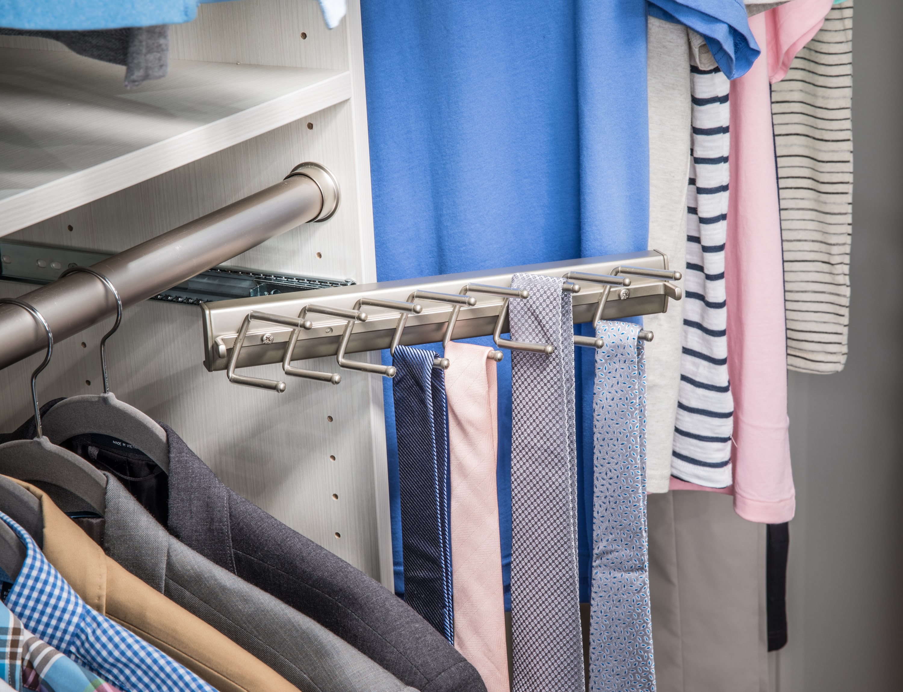 Ties hung on pulled out tie rack