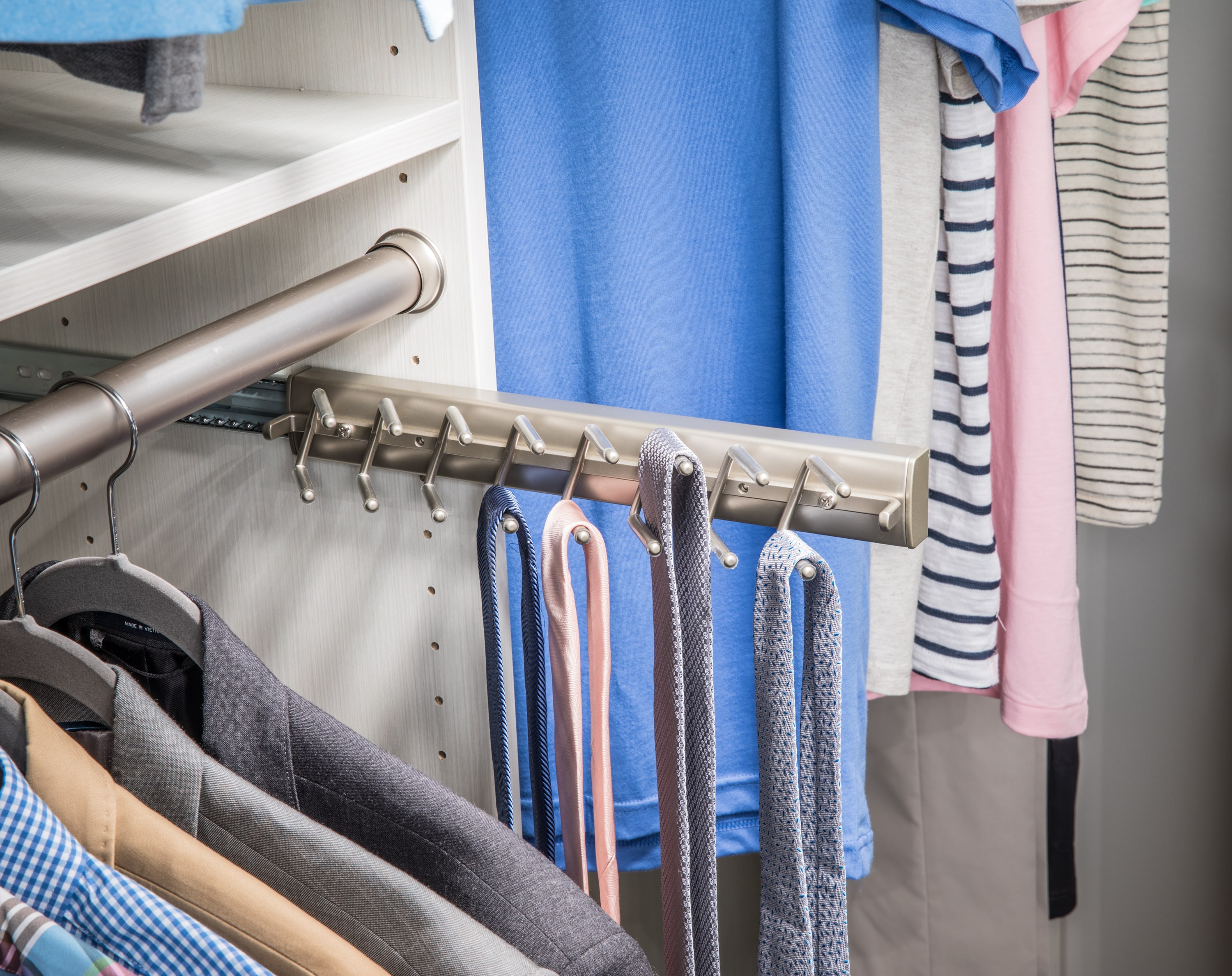 Ties hung on pulled out tie rack