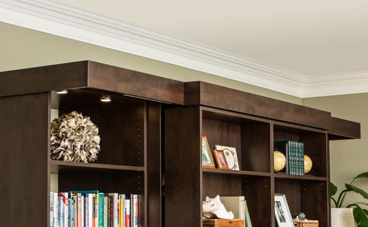 View of the top shelves of folded up murphy bed