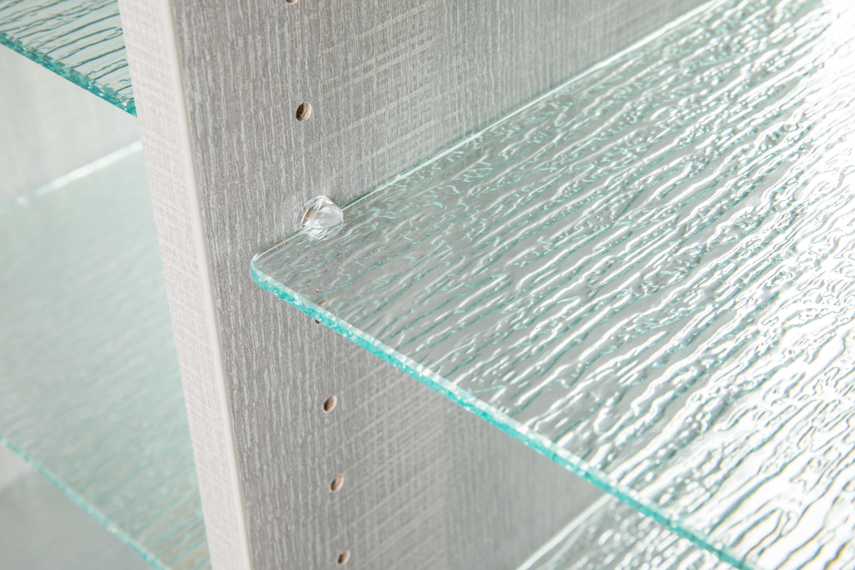 Close up of glass shelves in closet