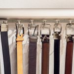 Close up of belt rack in reach in closet