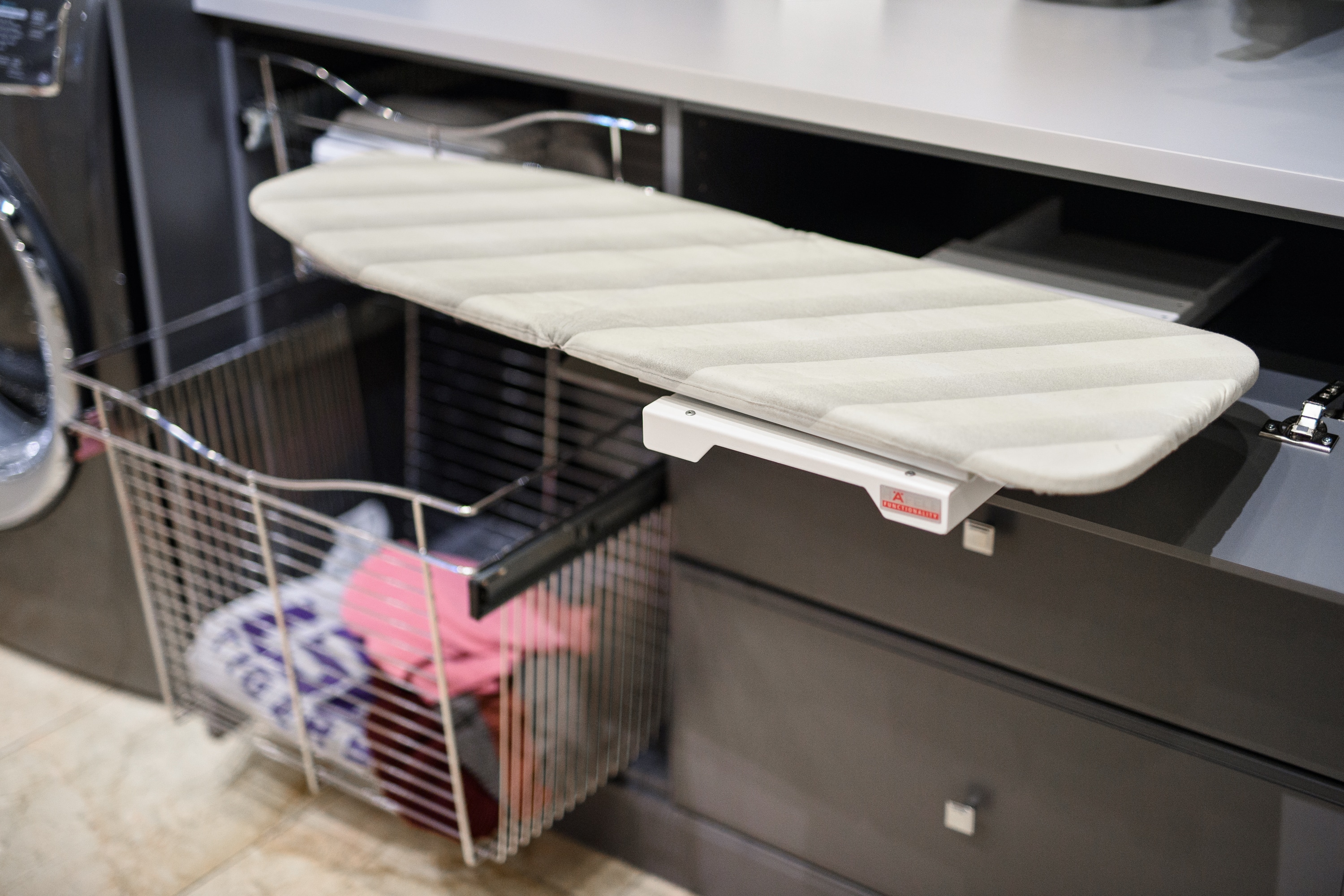 Close up of ironing board in laundry closet