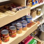 Close up of food items on pantry shelves