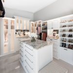 Floormountwalk inwhiteboutiqueclosetswithislands,custombuiltinandshoestorageinNaples,FL
