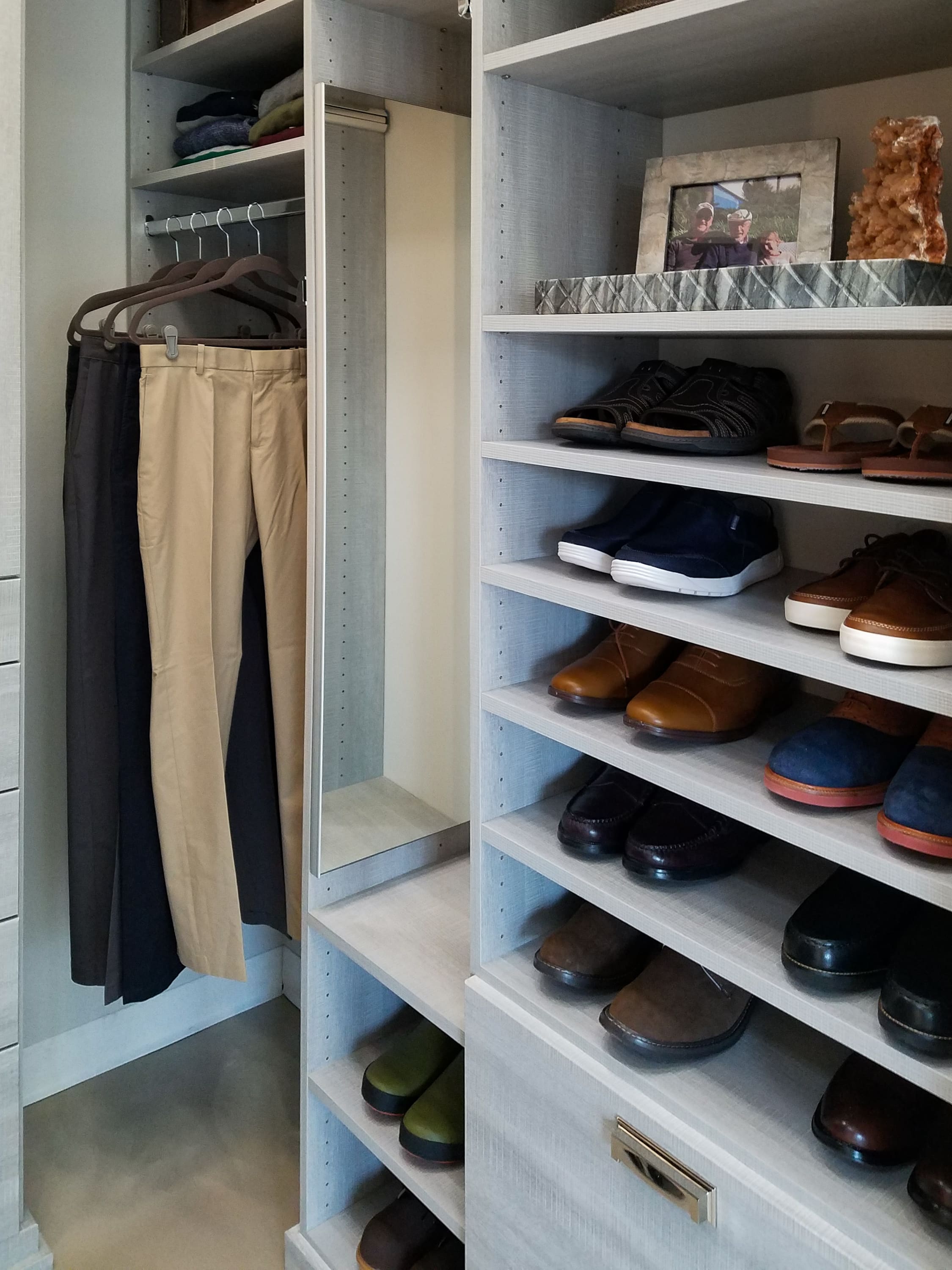 Custom Wood Closet with Shoe Shelves and Mirror in Naples, FL