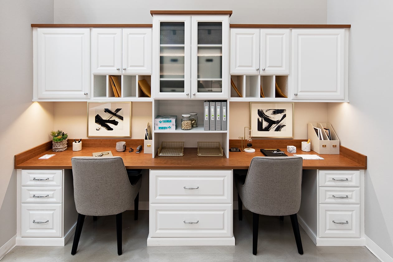 Home office desks with cabinets, chairs and drawers
