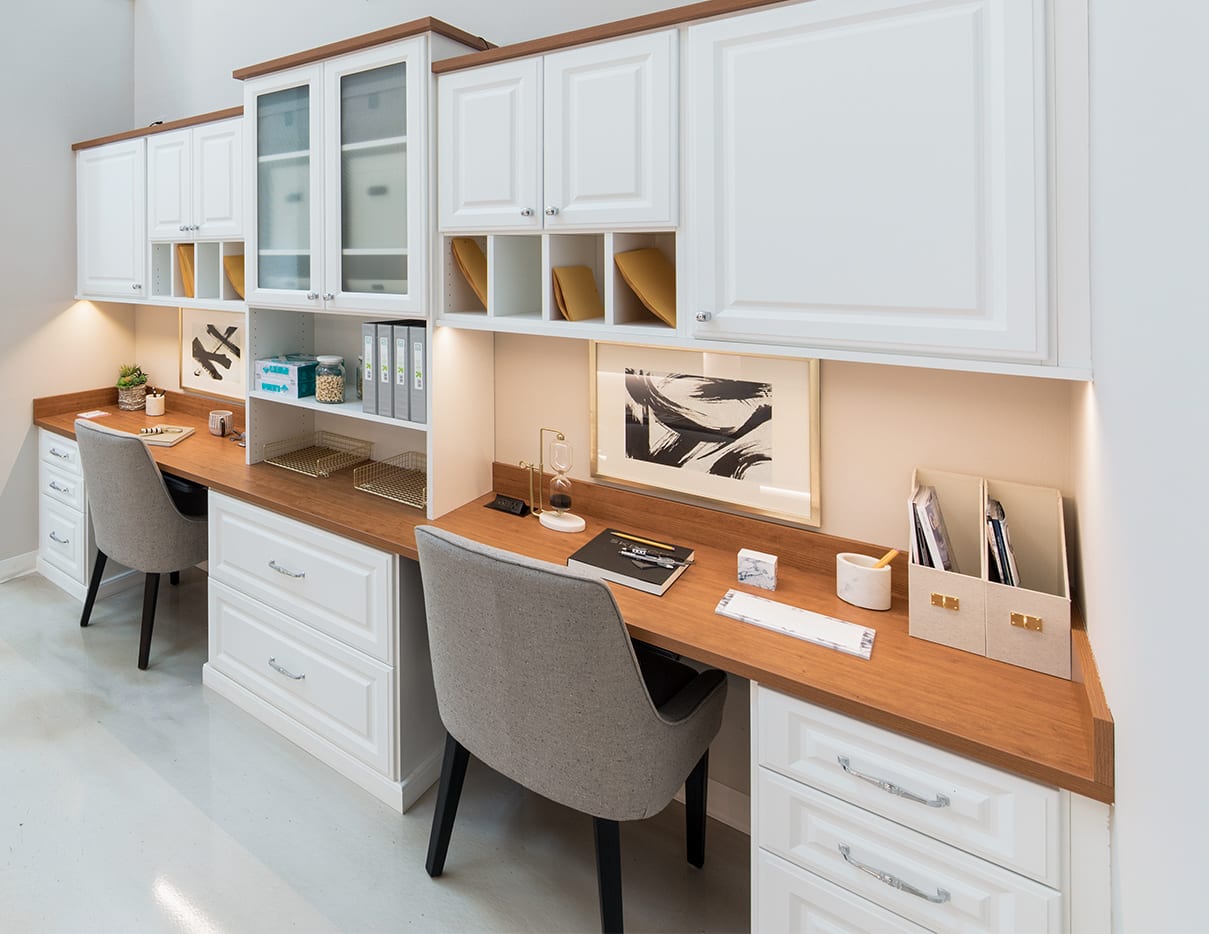 Home office desks with cabinets, chairs and drawers