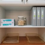 Home office shelves with office materials