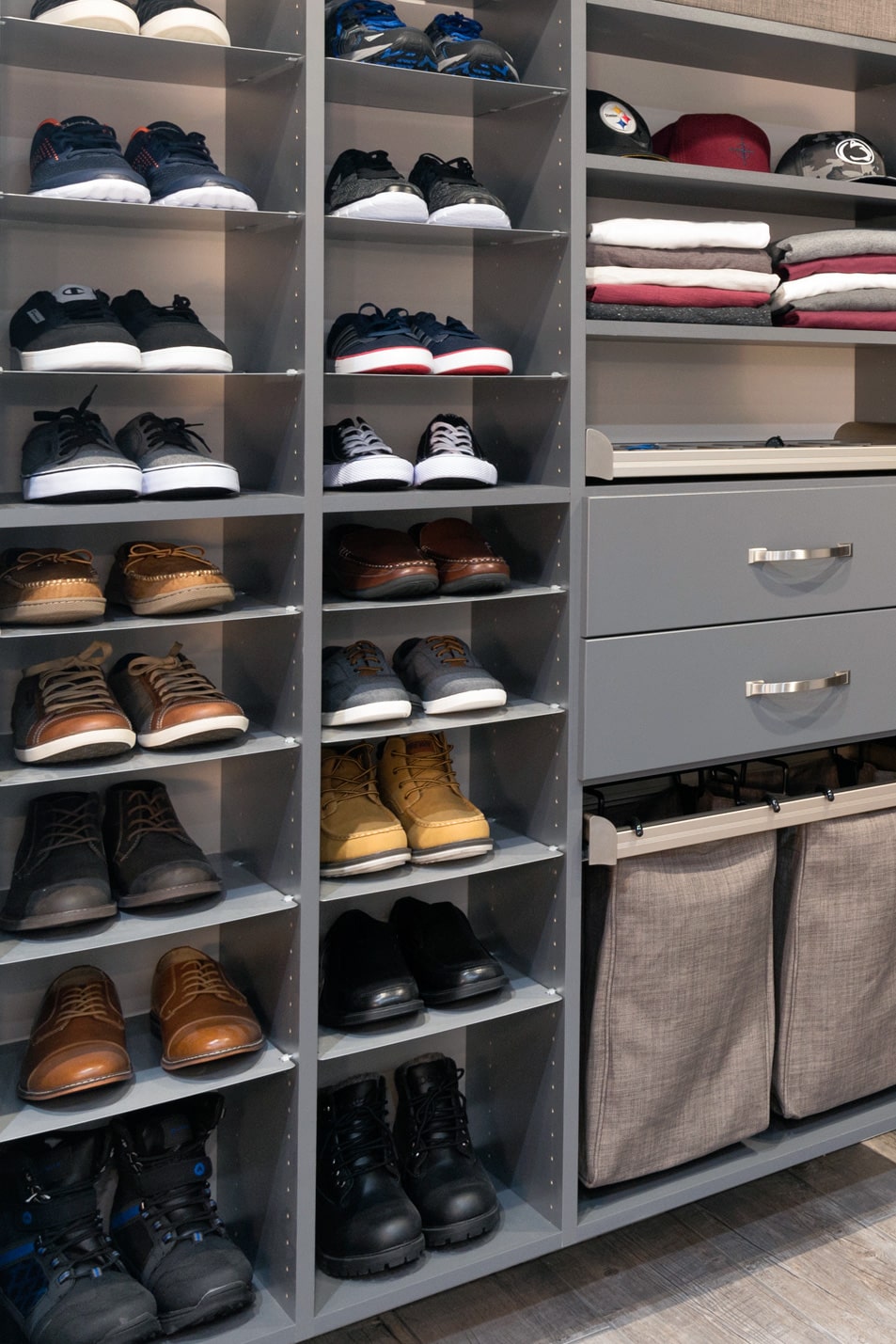 Shelves for shoes, shirts, hats and other belongings