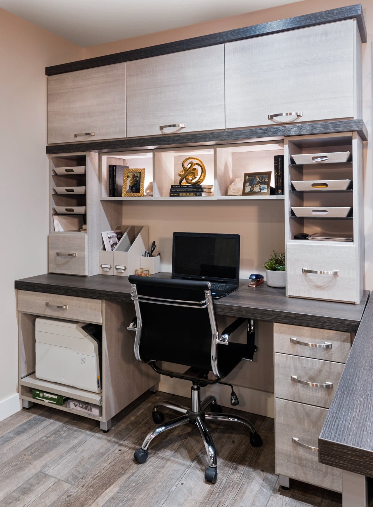 Custom wood home office organizer with built in storage drawers in Pittsburgh