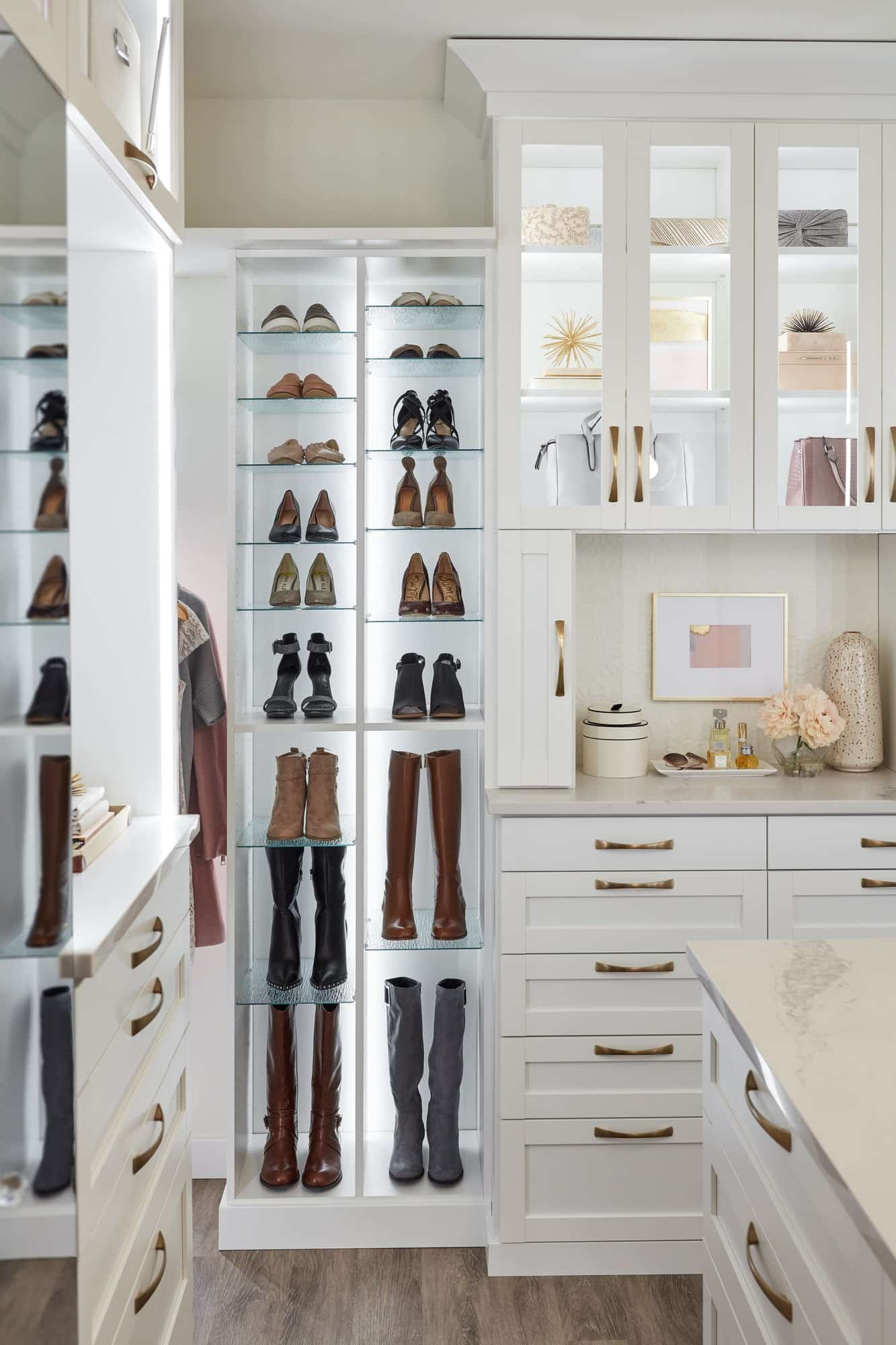 Gray Custom Shoe Shelves - Transitional - Closet