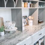 Gray Pantry Hutch with Shelving, Drawers and wine Fridge
