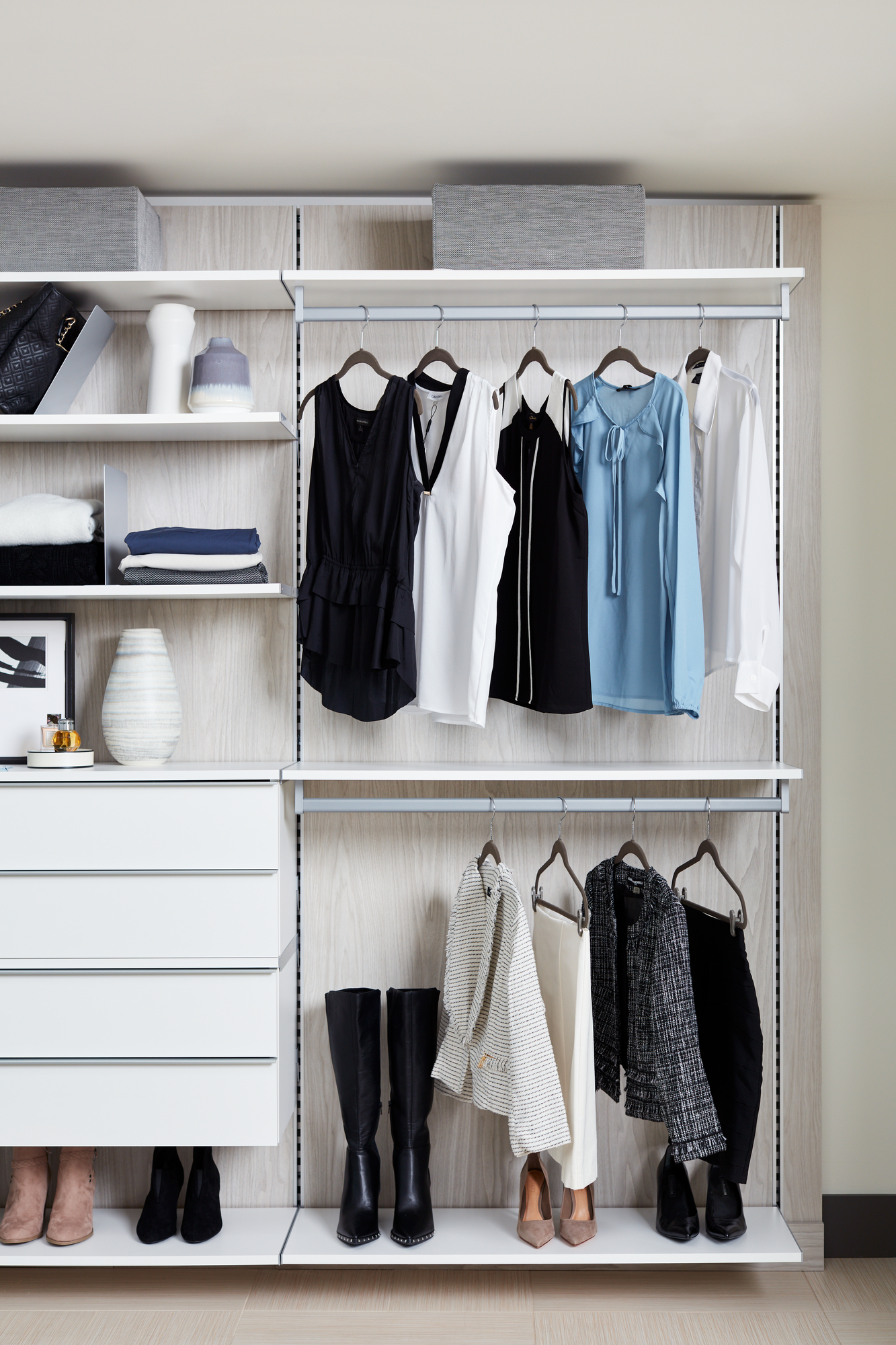 FloatingModernShelvesandHangingStorageforWalk InCloset