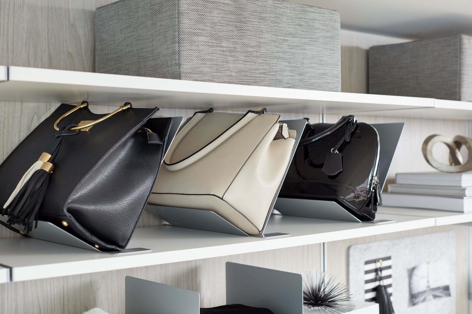 White Modern Purse Storage for Closet