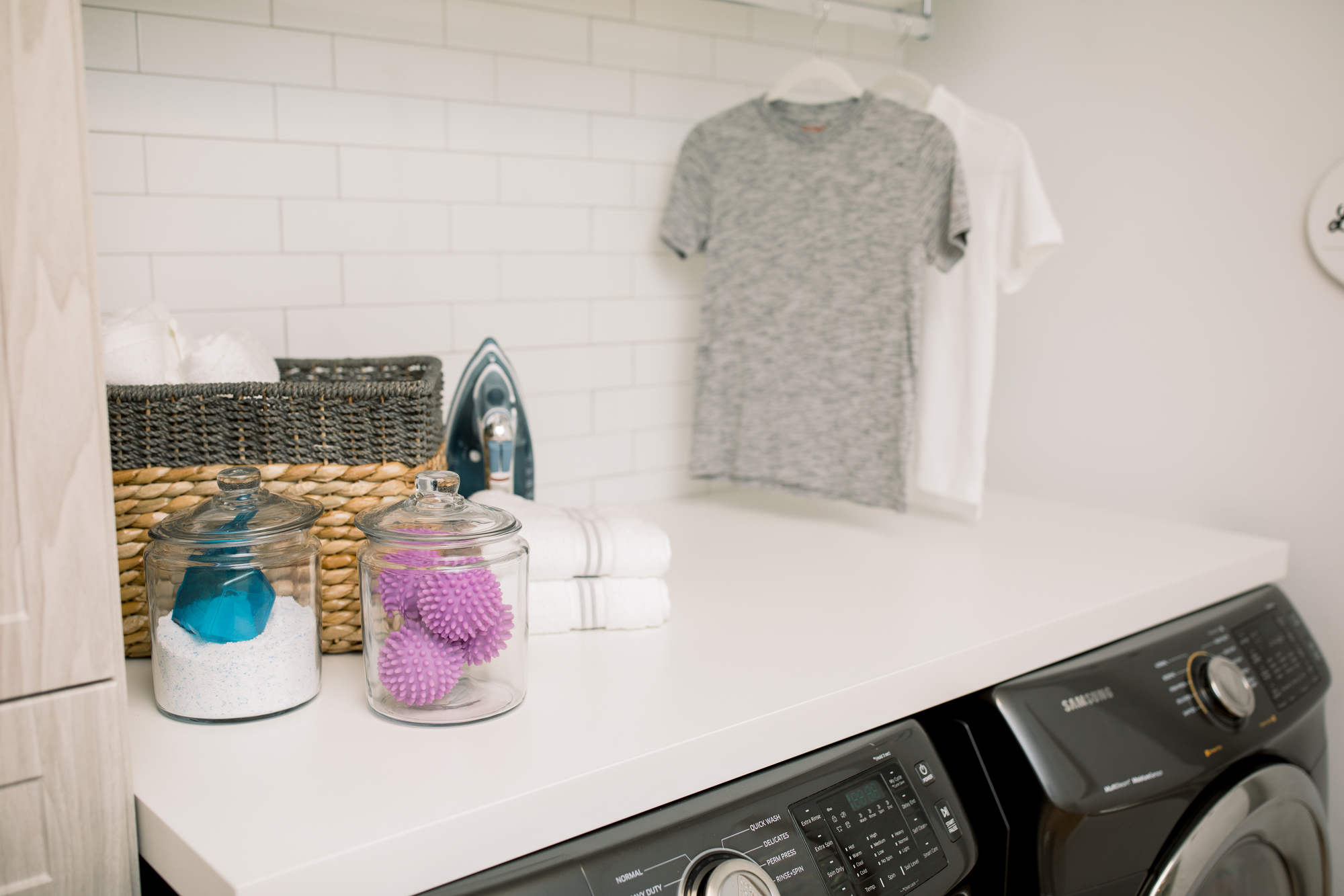 Custom Built Laundry Room Storage in White with Counter Space in Central Virginia