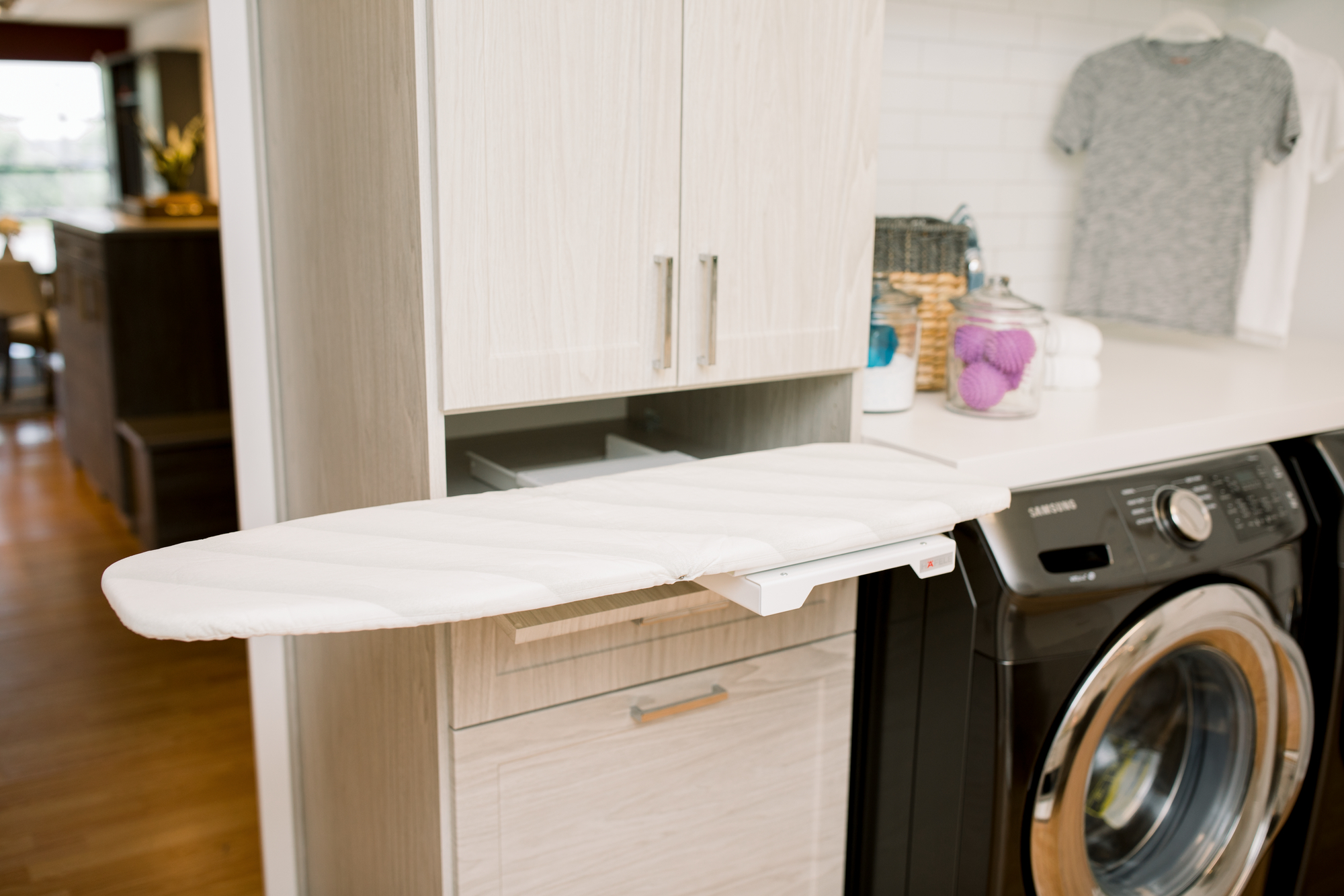 Custom Built Laundry Room Storage with Creative Pull Out Ironing Board in Central Virginia