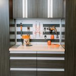 Custom Garage Storage Designed Oak Work Station, Pull Out Drawers and Overhead Cabinets Richmond, VA