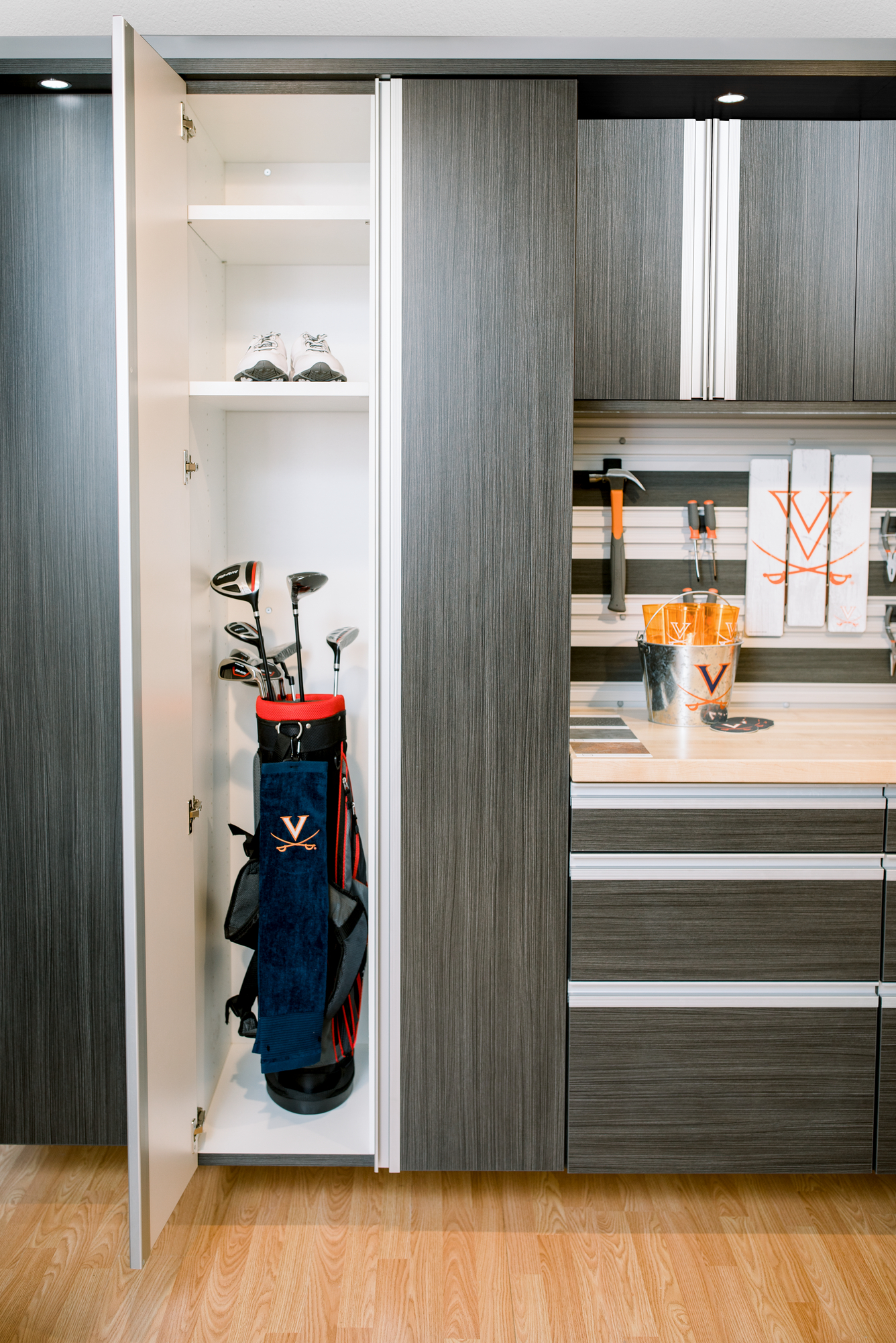 Custom Garage System in Ore with Tall Cabinets for Golf Clubs Richmond, VA