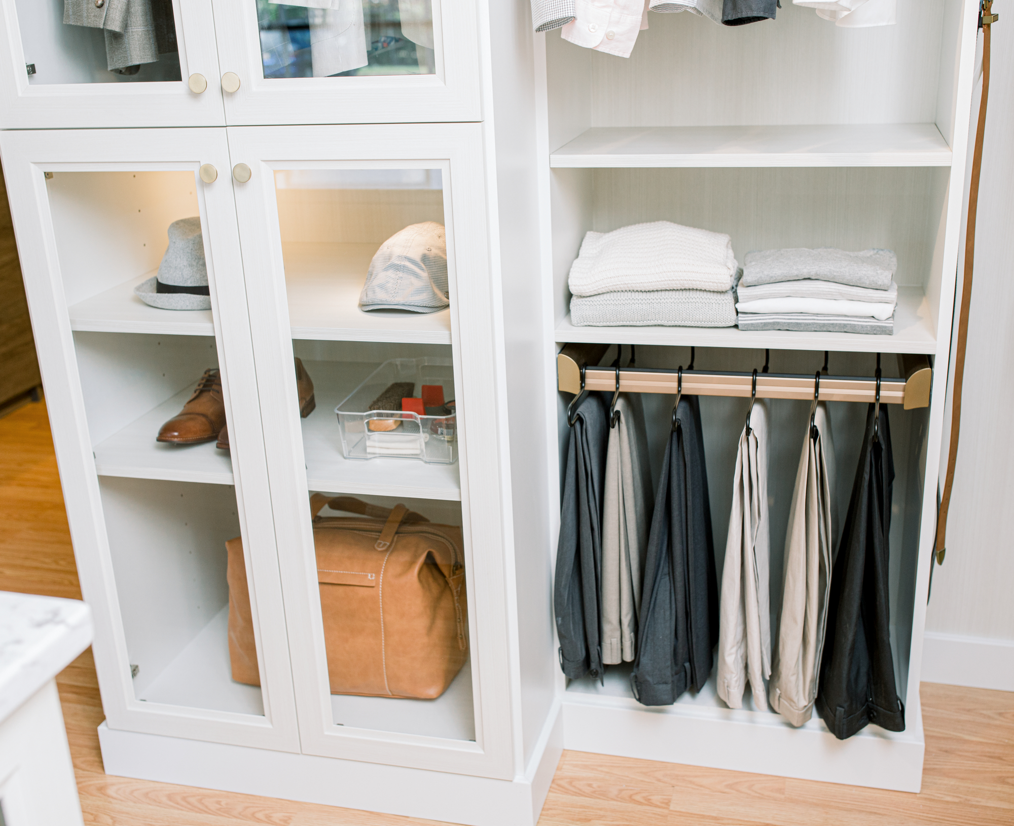 Custom Built Boutique Closet with Pant Storage & Glass Door Wardrobe in Richmond, VA