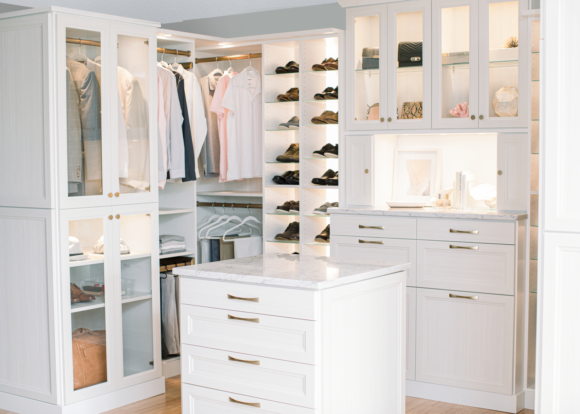 Custom Built Boutique Closet with Wardrobe and Glass Doors in Richmond, VA