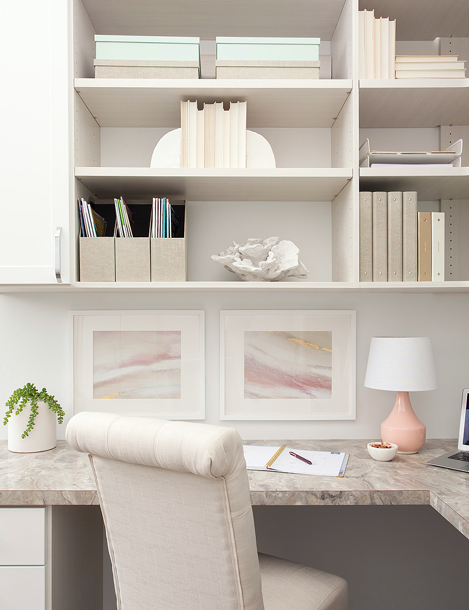 White custom built home office with shelving from Inspired Closets