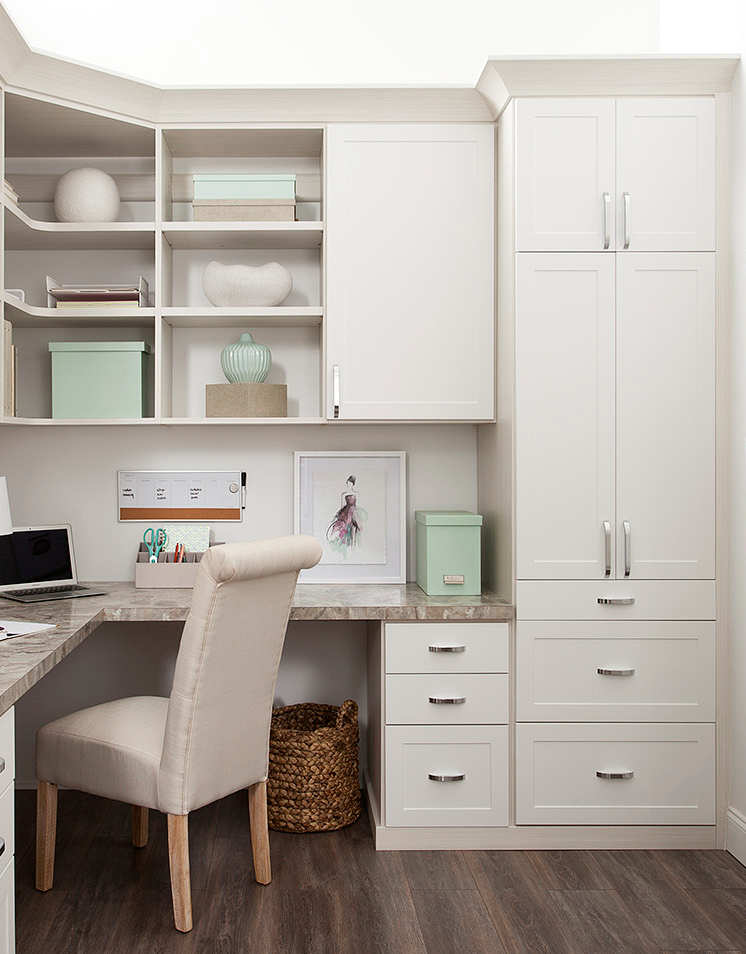 White custom built home office with hutch from Inspired Closets