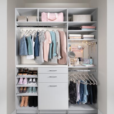 Custom grey closet for teen girls from Inspired Closets