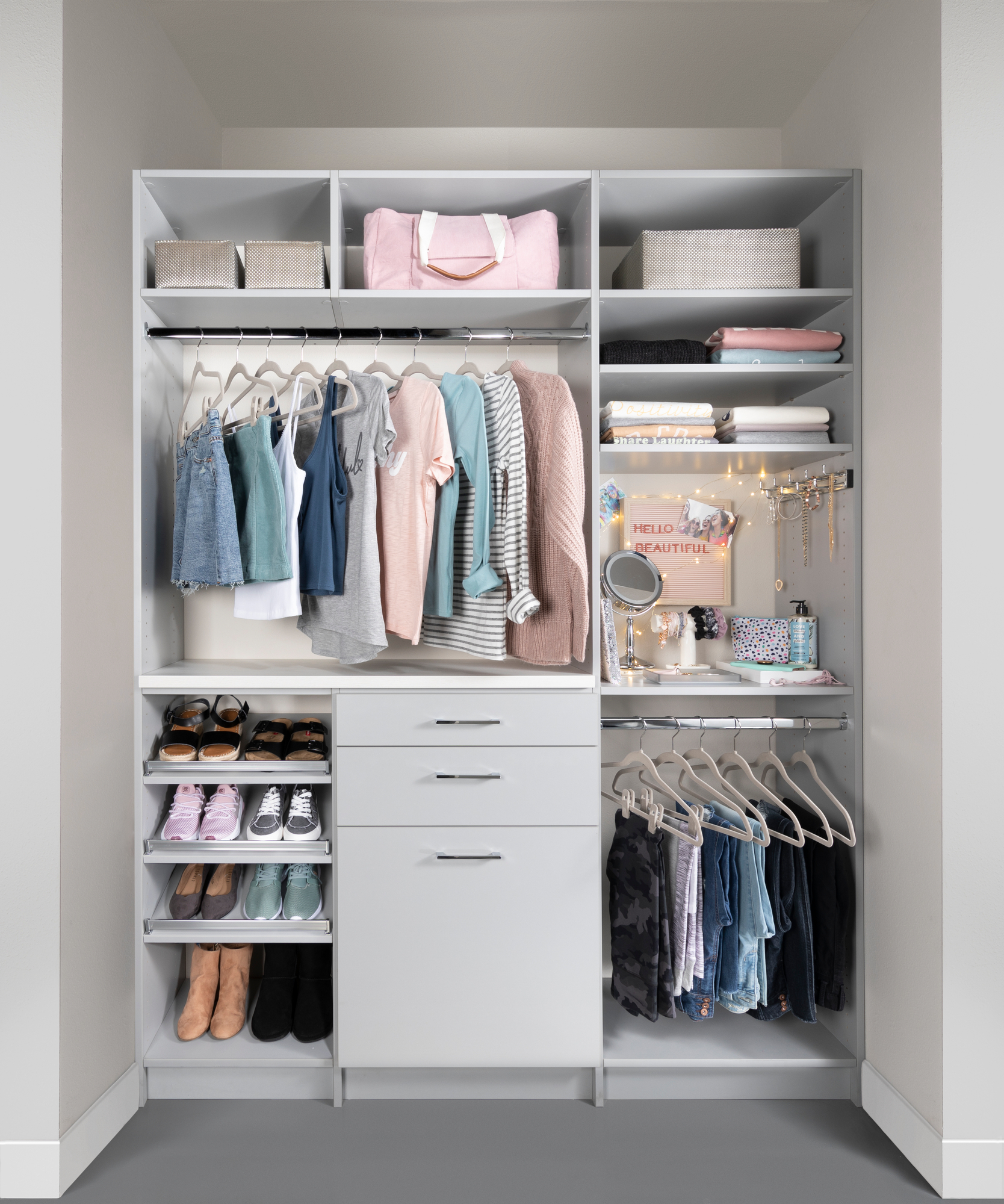 Custom grey closet for teen girls from Inspired Closets