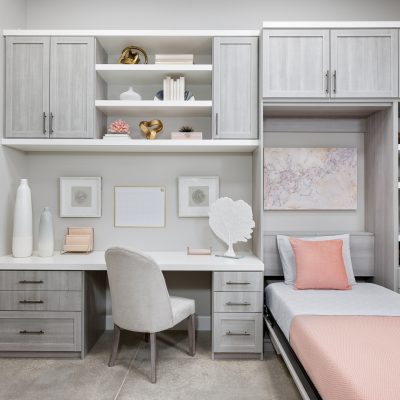 Custom home office storage with Murphy bed and shelving storage