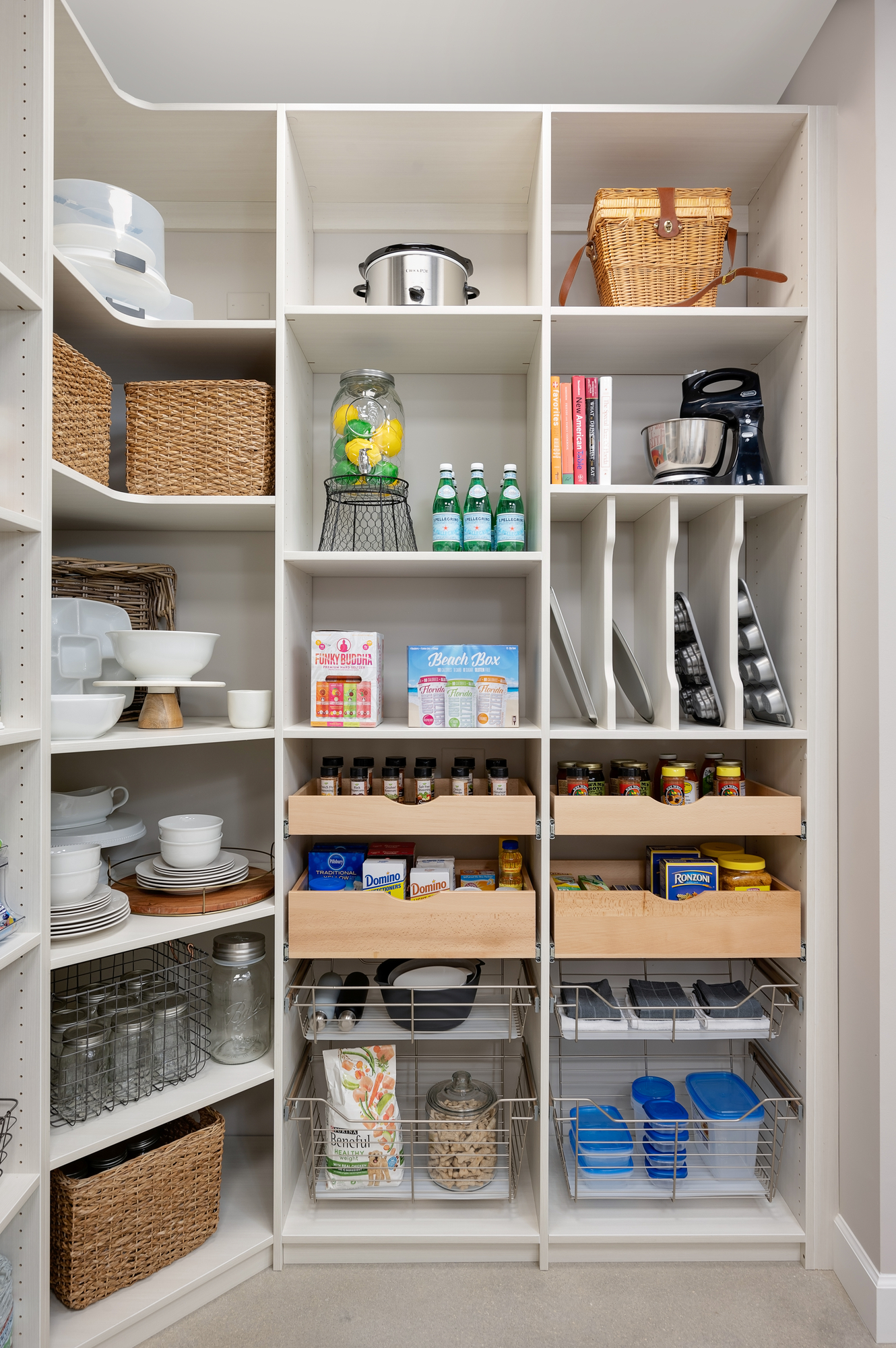 Custom pantry storage system shelving and pull our drawers in Port St. Lucie, Florida