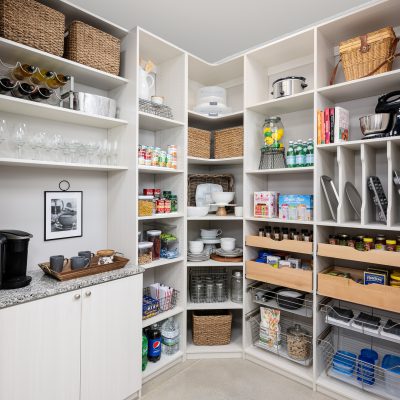 Custom pantry storage system with wet bar storage in Vero Beach, Florida