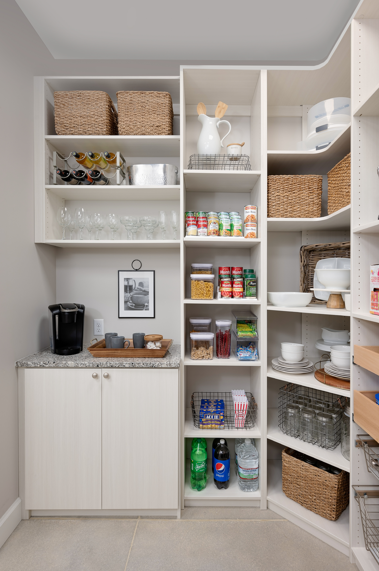 Custom pantry storage system with wet bar and glass storage in Treasure Coast,Florida