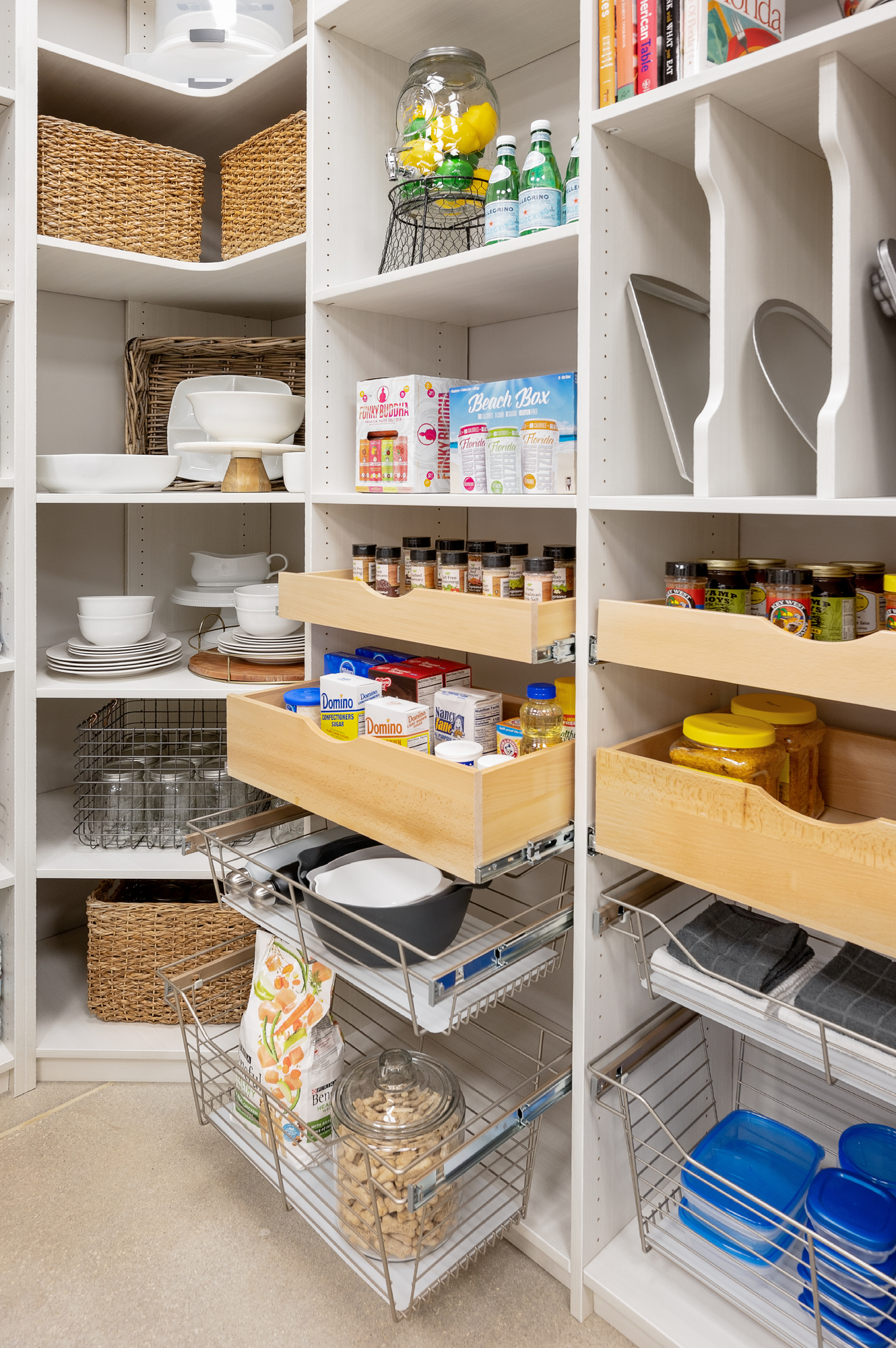 Custom pantry storage system with corner shelving in Vero Beach, Florida